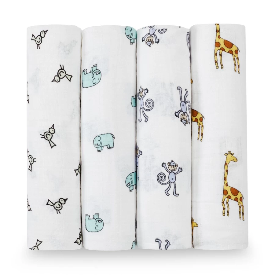Aden & Anais Classic Muslin Swaddle Blankets 4-Pack – Soft Baby Swaddles for Newborns & Infants