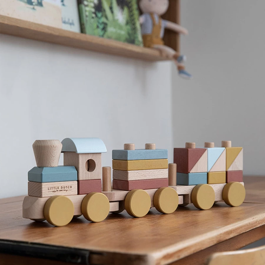Little Dutch Wooden Block Train Toy - Ld Block Train Set for Kids