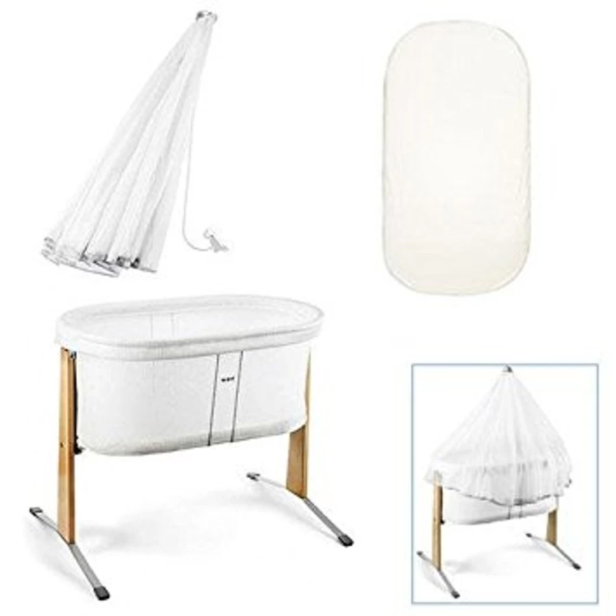 BabyBjörn White Baby Cradle – Soft & Comfortable Newborn Rocking Bed