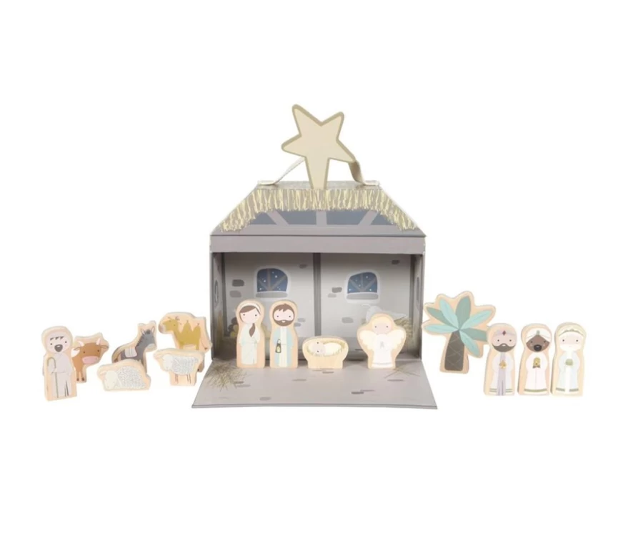 Little Dutch Wooden Nativity Play Set - Christmas Stable Scene with Figures for Kids