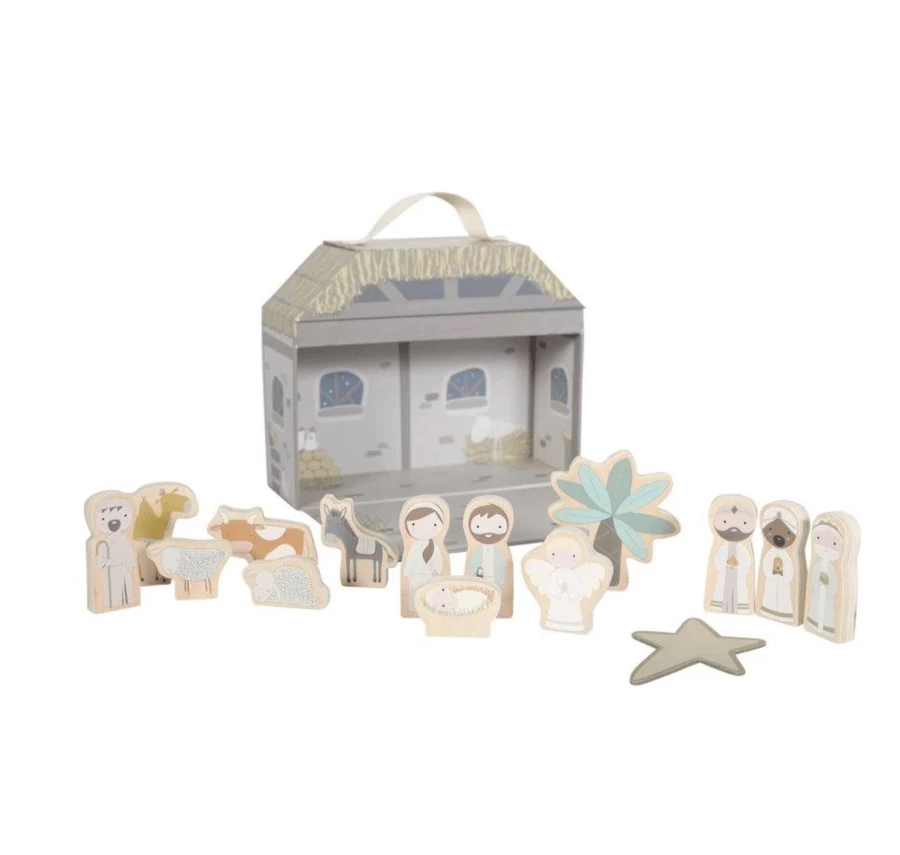 Little Dutch Wooden Nativity Play Set - Christmas Stable Scene with Figures for Kids