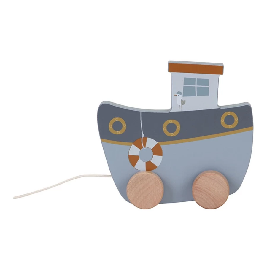 Little Dutch Pull-Along Toy Boat Figure for Kids – Wooden Toddler Pull Toy