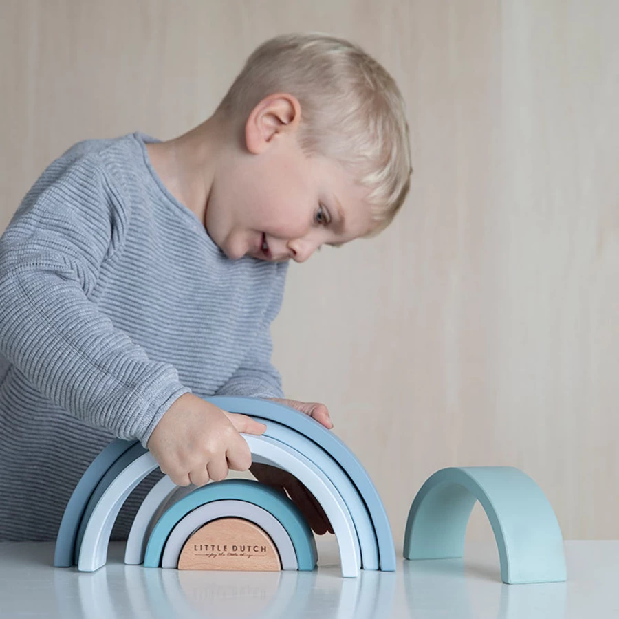 Little Dutch Blue Wooden Rainbow Stacking Toy for Kids – Montessori Educational Learning Play