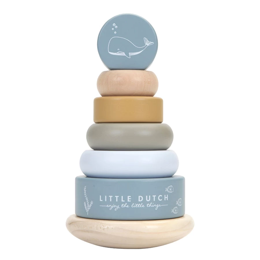 Little Dutch Ocean Wooden Rocking Ring Stacker - Montessori Baby Toy