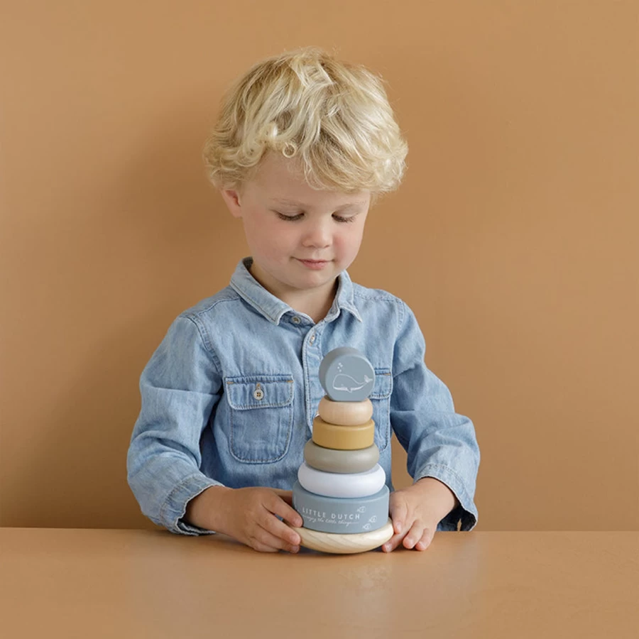 Little Dutch Ocean Wooden Rocking Ring Stacker - Montessori Baby Toy