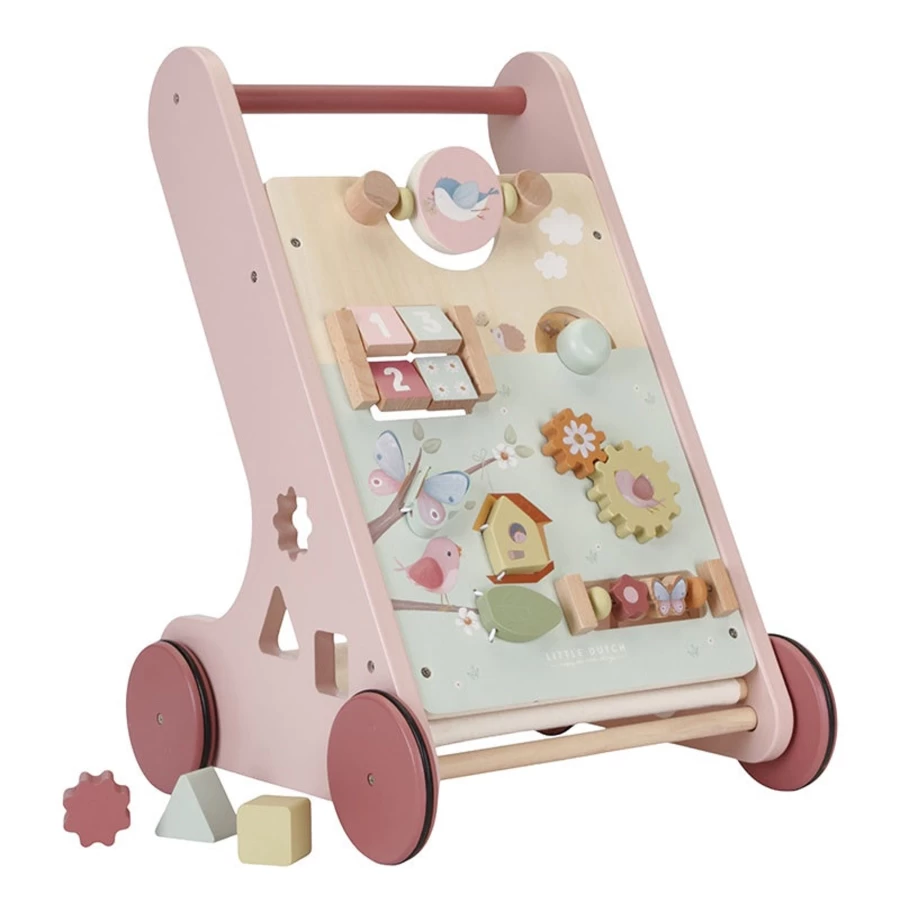 Little Dutch Baby Walker with Flowers & Butterflies Design – Premium Wooden Walker for Toddlers