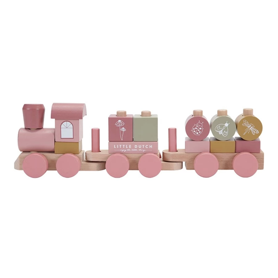 Little Dutch Wild Flowers Wooden Stacking Train Toy for Kids - Educational Stacking Train Set