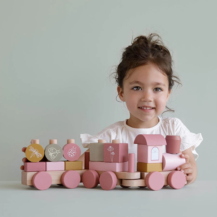 Little Dutch Wild Flowers Wooden Stacking Train Toy for Kids - Educational Stacking Train Set