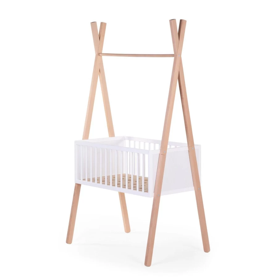 ChildHome Tipi Cradle 50x90 cm with Detachable Clothing Rack | Portable Baby Bed & Nursery Organizer