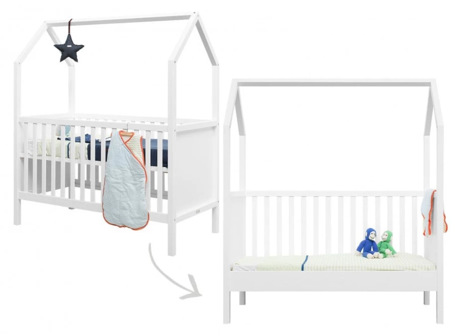 Bopita My First House Cot Bed 120x60cm - Convertible Baby to Toddler Bed