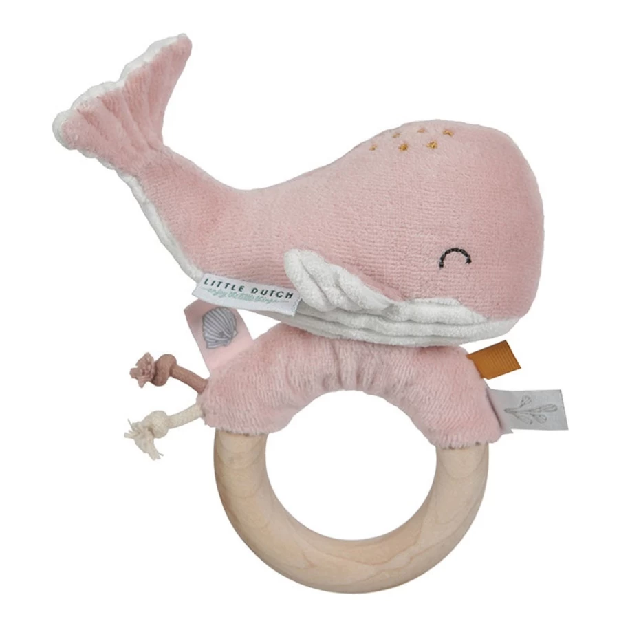 Little Dutch Whale Wooden Rattle Teether - Eco-Friendly Baby Toy for Sensory Play