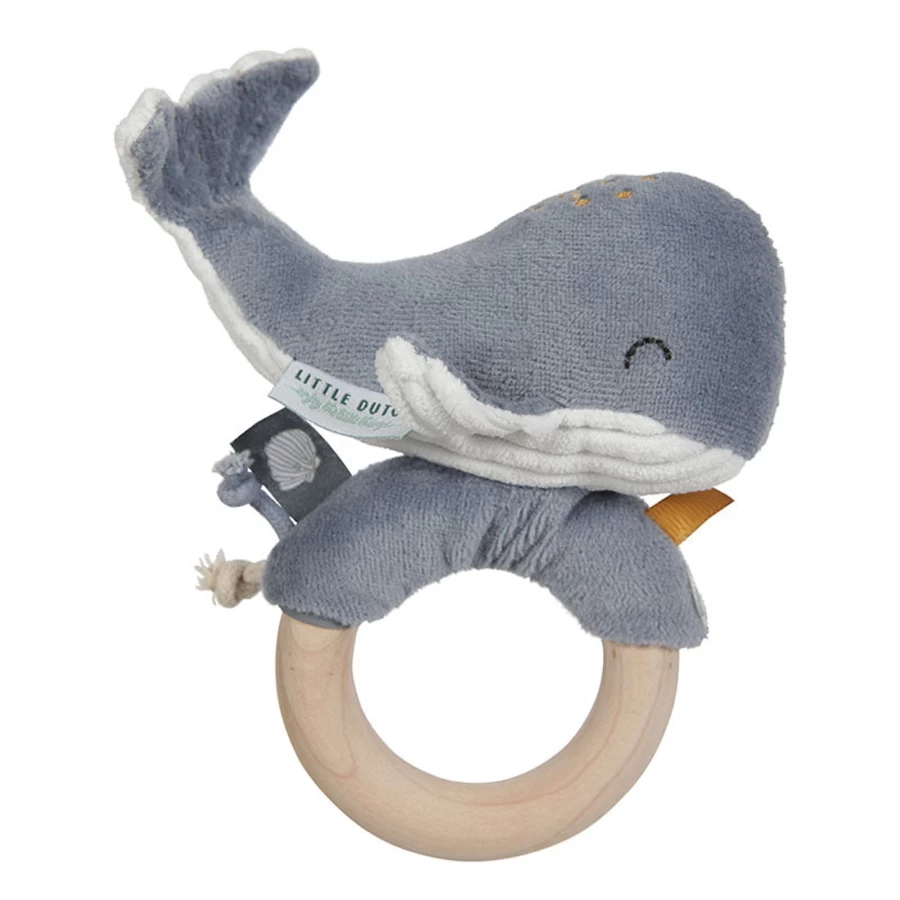 Little Dutch Whale Wooden Rattle Teether - Eco-Friendly Baby Toy for Sensory Play