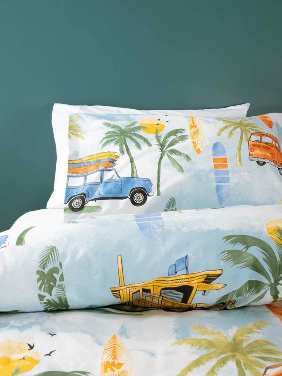 Linenhouse Surfs Up Duvet Cover Set - Single Size Coastal Beach Theme Bedding