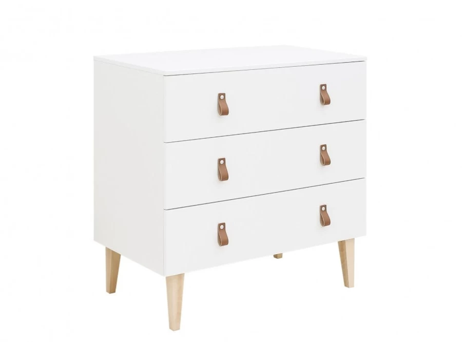 Bopita Indy 3-Drawer Dresser in White and Natural - Modern Nursery Storage Cabinet