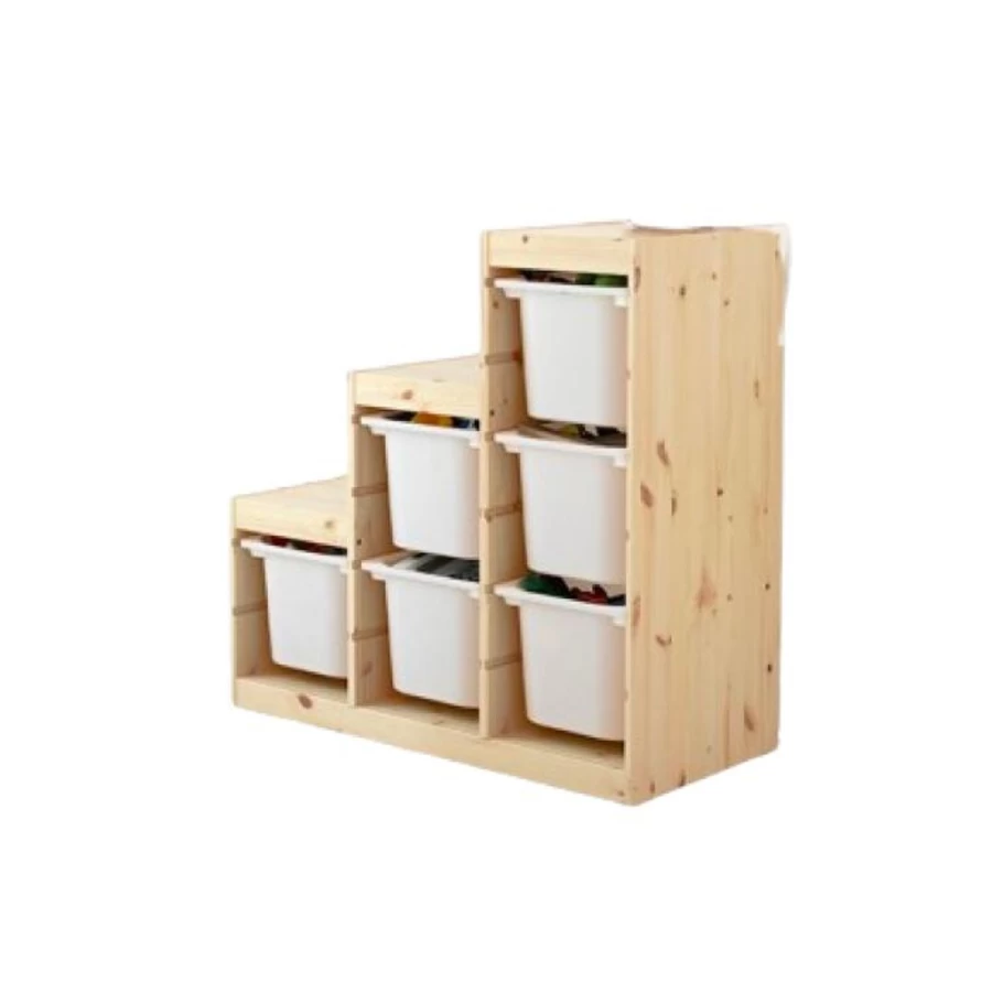 "IKEA Trofast Storage Unit with 6 Boxes – Wooden Shelf, 94x44x91 cm, Kids Toy Organizer"