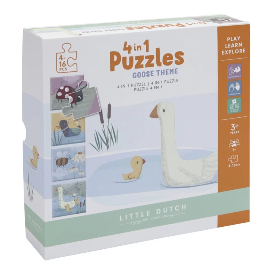 Little Dutch 4 In A Box Puzzle - Educational Wooden Animal Puzzle for Kids by Little Dutch Goose Collection