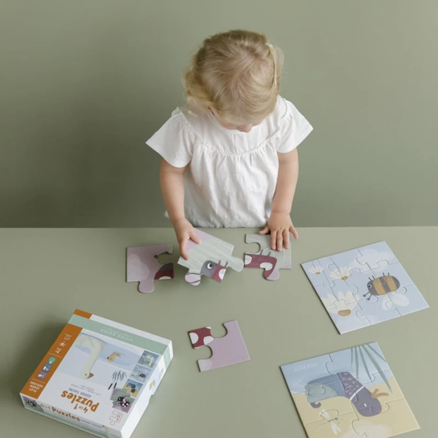 Little Dutch 4 In A Box Puzzle - Educational Wooden Animal Puzzle for Kids by Little Dutch Goose Collection