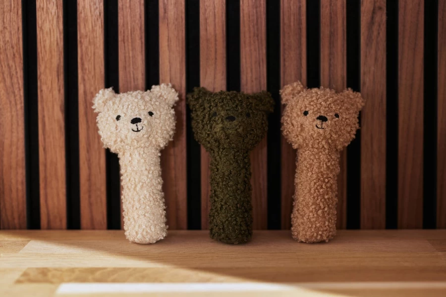 Jollein Natural Wooden Rattle Teddy Bear - Handmade Organic Baby Teether Toy