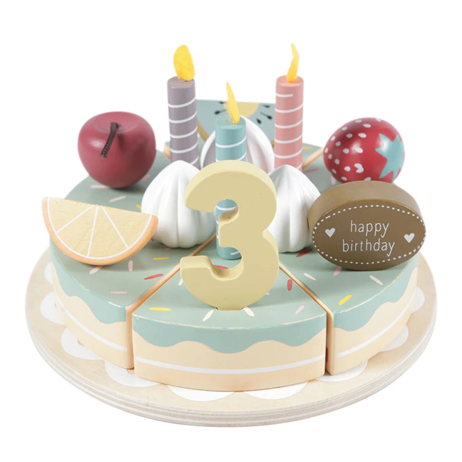 Little Dutch XL Wooden Birthday Cake Toy – Eco-Friendly Wooden Play Food for Kids