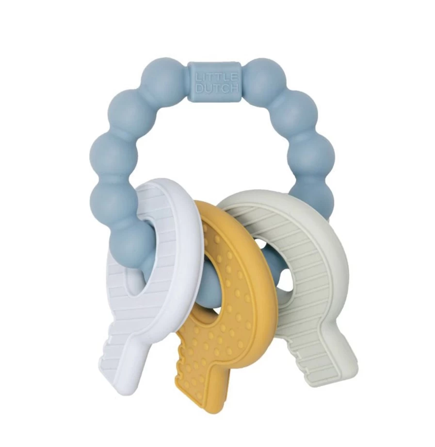 Little Dutch Blue Teething Toy Keychain for Babies - BPA-Free Chewable Sensory Toy