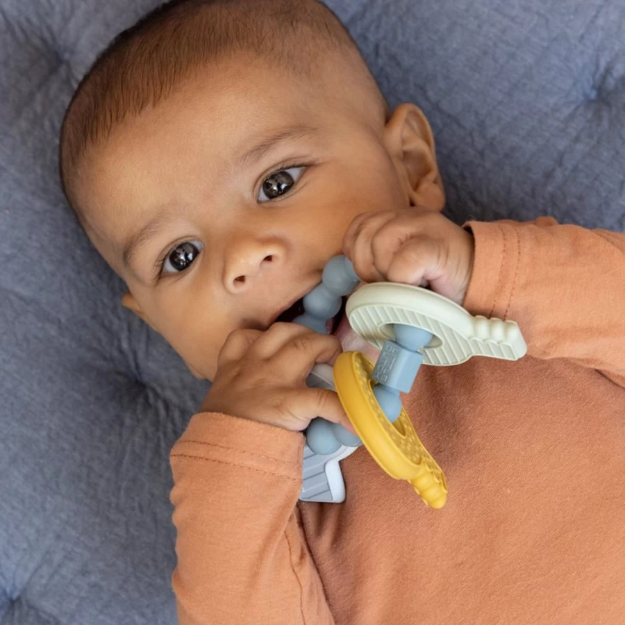Little Dutch Blue Teething Toy Keychain for Babies - BPA-Free Chewable Sensory Toy