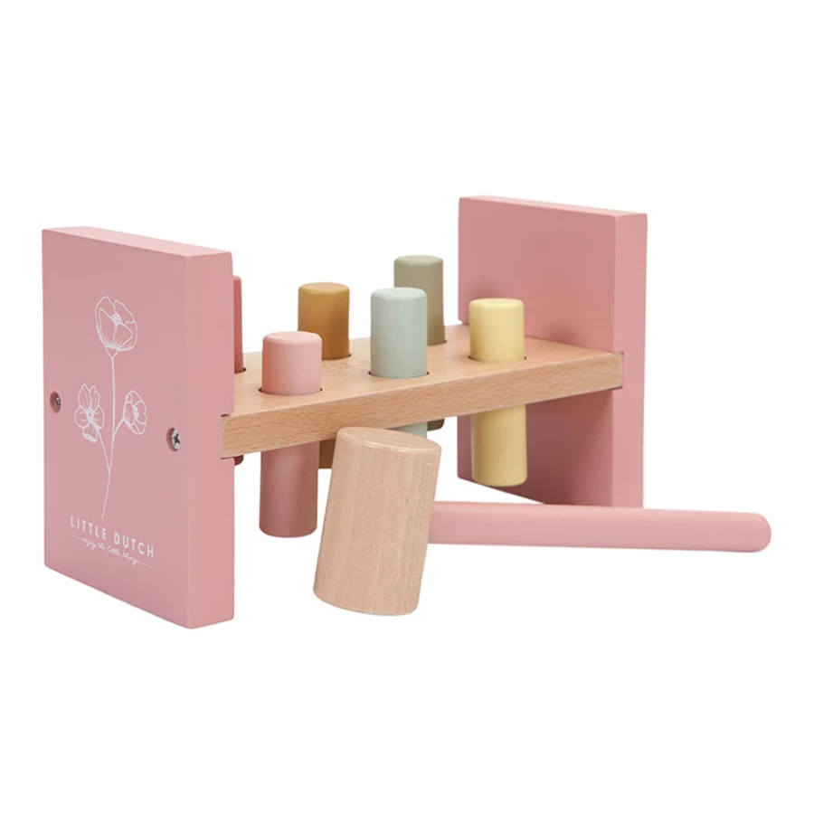 Little Dutch Wooden Hammer Bench Toy - Kids Pounding Toy with Mallet, Fine Motor Skills Activity for Toddlers