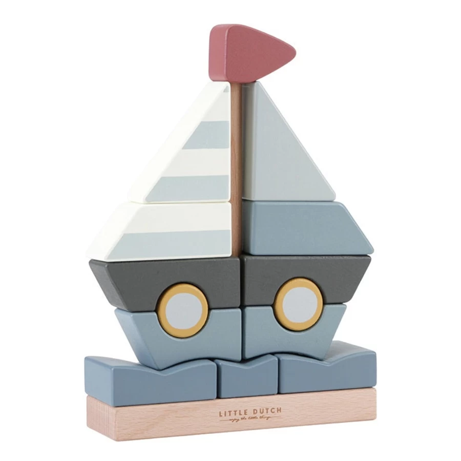 Little Dutch Stacker Sailboat Toy - Wooden Stacking Boat for Kids, Colorful Early Learning Play
