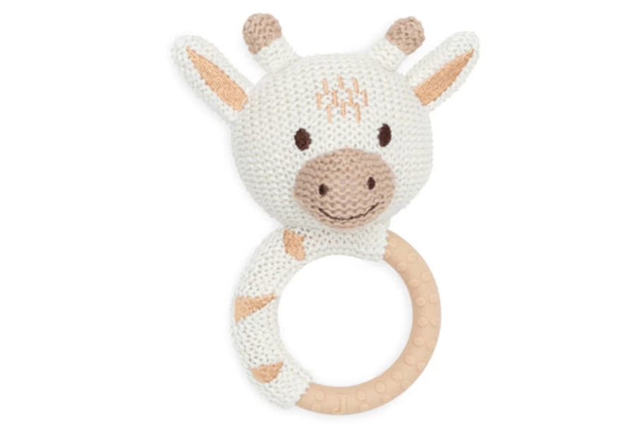 Jollein Organic Cotton Knitted Teething Ring for Babies - Soft Chewable Teether Toy for Soothing Sore Gums