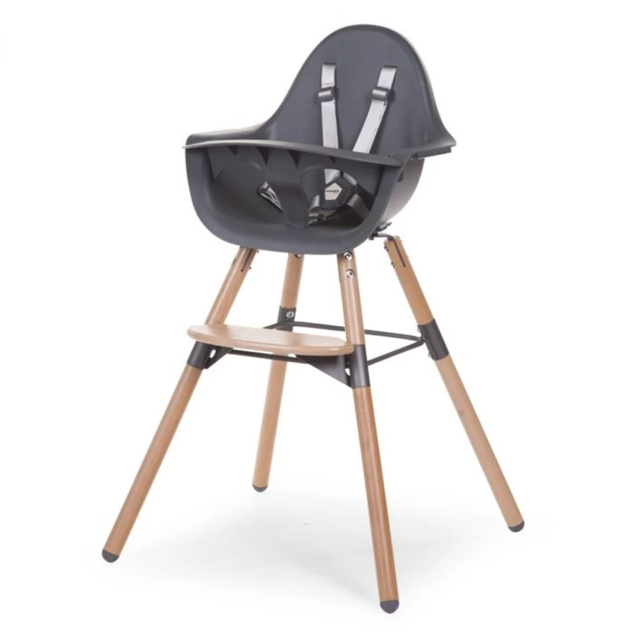 Childhome Evolu Natural Anthracite High Chair for Babies - Adjustable Eco-Friendly Wooden Baby Chair