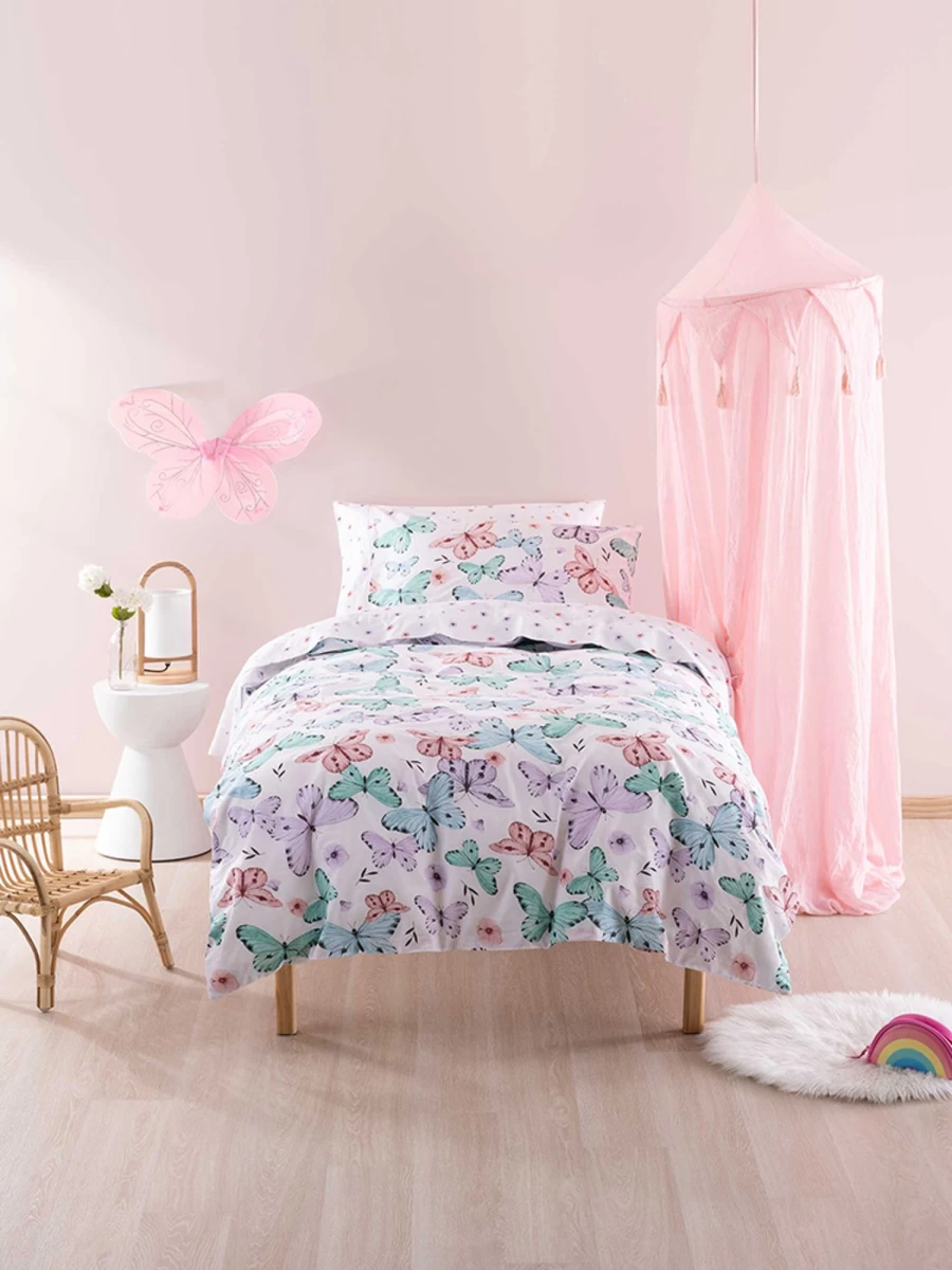 Linenhouse Butterfly Dreams 3-Piece Duvet Cover Set - Floral Butterfly Print Bedding Collection