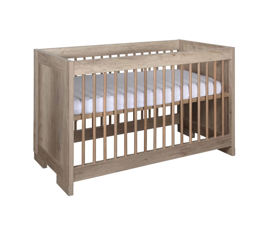 Kidsmill Grey Oak Wooden Cot Bed 60x120 cm | Solid Timber Baby Cot | Natural Nursery Furniture