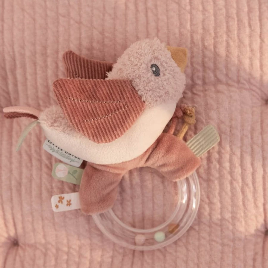 Little Dutch Flowers & Butterflies Baby Rattle Ring - Pastel Wooden Teether Toy for Infants