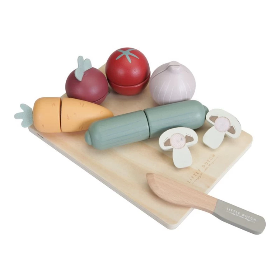 Little Dutch Wooden Vegetable Play Food Set for Kids - Pretend Cutting Toys