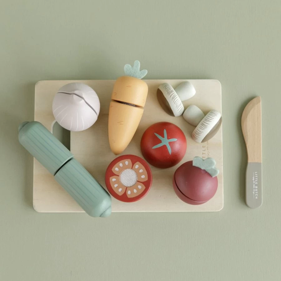 Little Dutch Wooden Vegetable Play Food Set for Kids - Pretend Cutting Toys