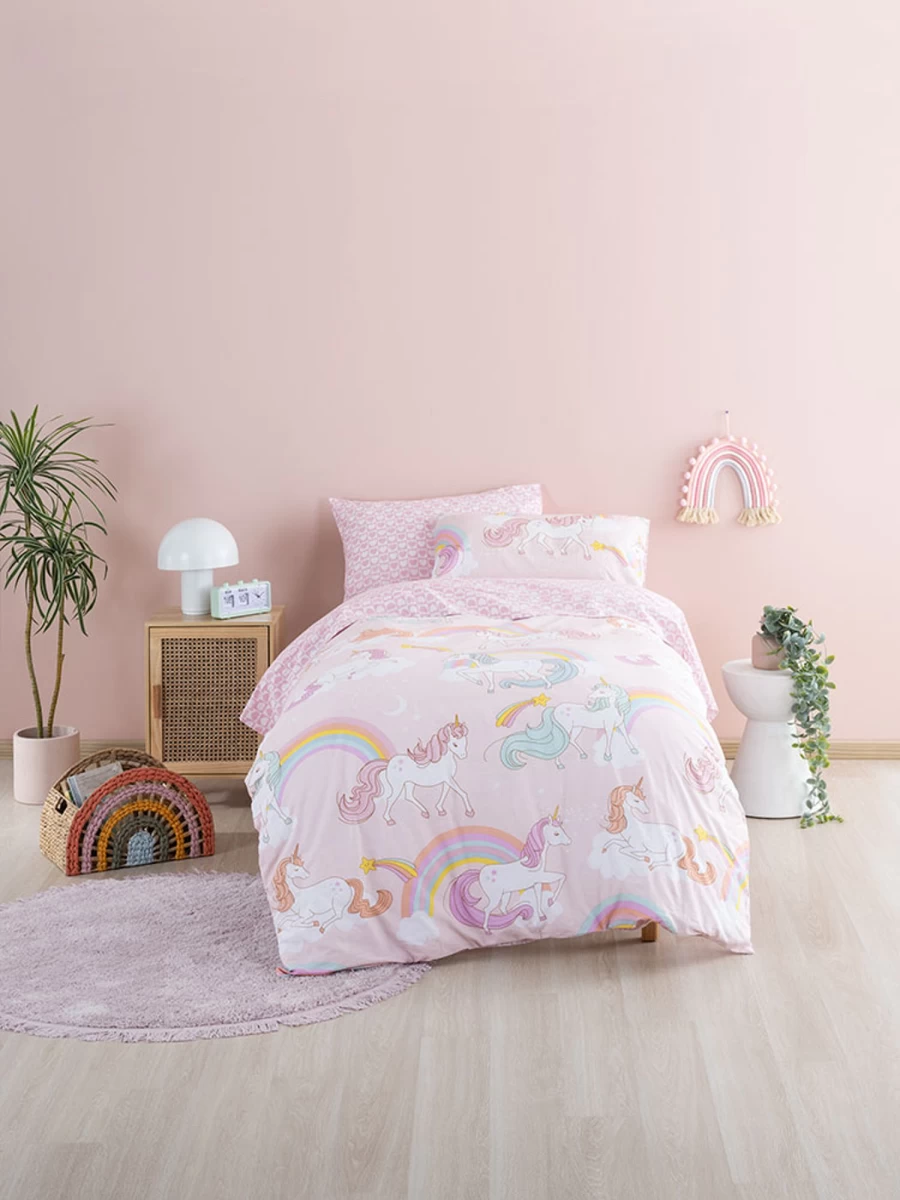 Poppiseed Duvet Cover Set Single Color - Rainbow Dreams Design for Cozy Bedding