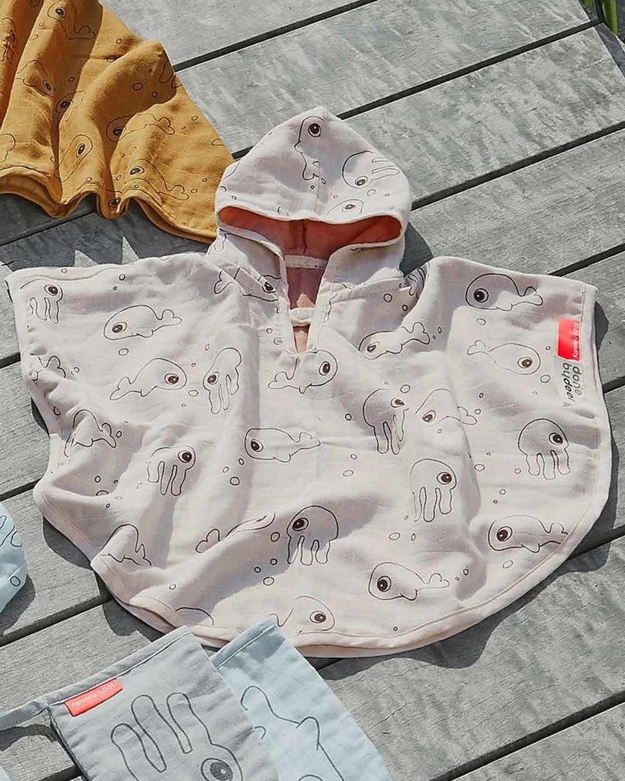 Done by Deer Bath Poncho for Kids - Sea Friends Theme, Baby & Toddler Swimwear, Quick-Dry Hooded Poncho