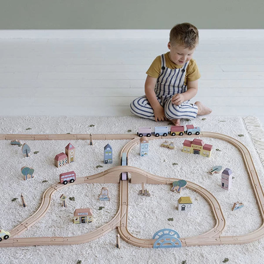 Little Dutch Wooden Railway Train XXL Starter Set – Complete Toddler Toy Train Track Kit