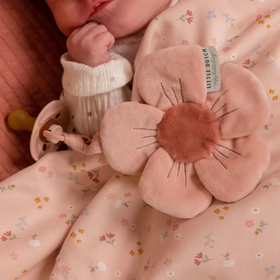 Little Dutch Pacifier Clip with Floral and Butterfly Design - Soft Cloth Baby Accessory