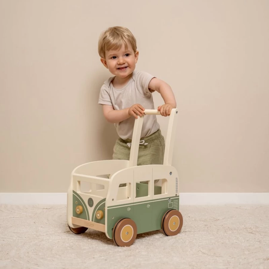 Little Dutch Vintage Walker Wagon – Classic Wooden Baby Push Toy