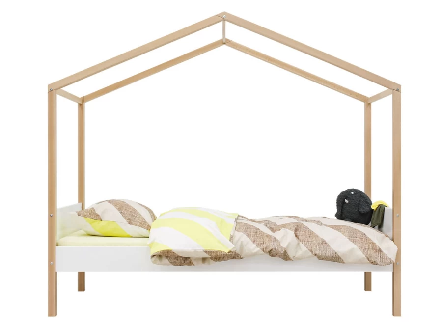 Bopita Liam House Bed Frame 90x200cm - Kids Wooden Playhouse Bed with Safety Rails
