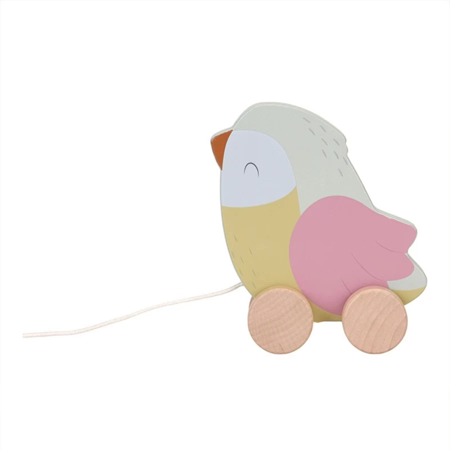 Little Dutch Pull Along Wooden Bird Toy for Toddlers - Bright Colors, Fun Walking Pet
