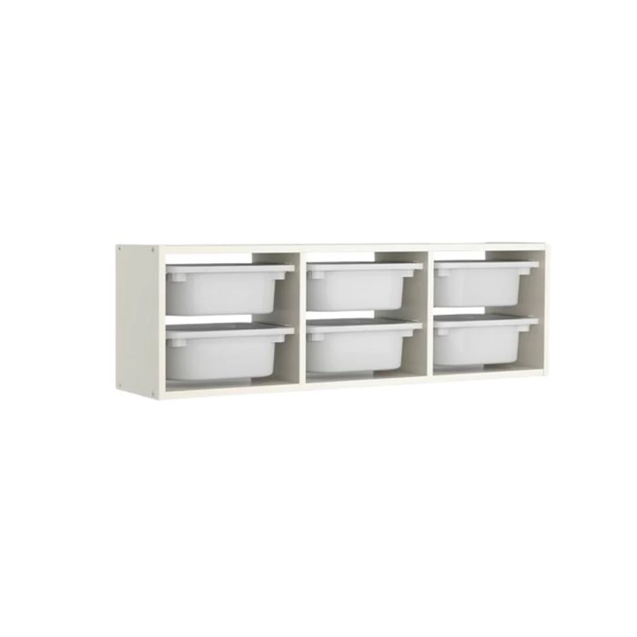 IKEA Trofast Wall-Mounted Storage Unit with 6 Removable Plastic Bins – Space-Saving Kids Toy Organizer