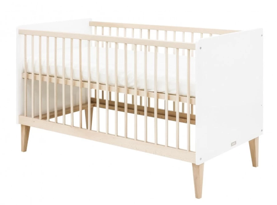 Bopita Indy Cotbed 140x70cm - White & Natural Wood Baby Crib