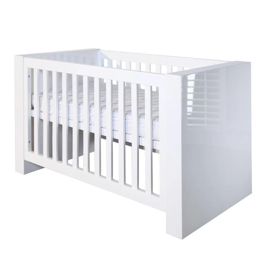 Kidsmill Somero White Glossy Cot Bed 140x70cm - Modern Baby Crib with High Gloss Finish