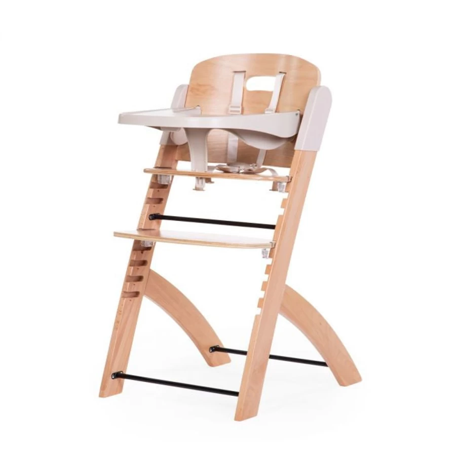Childhome Natural Wood High Chair with Removable Tray and Safety Harness for Toddlers