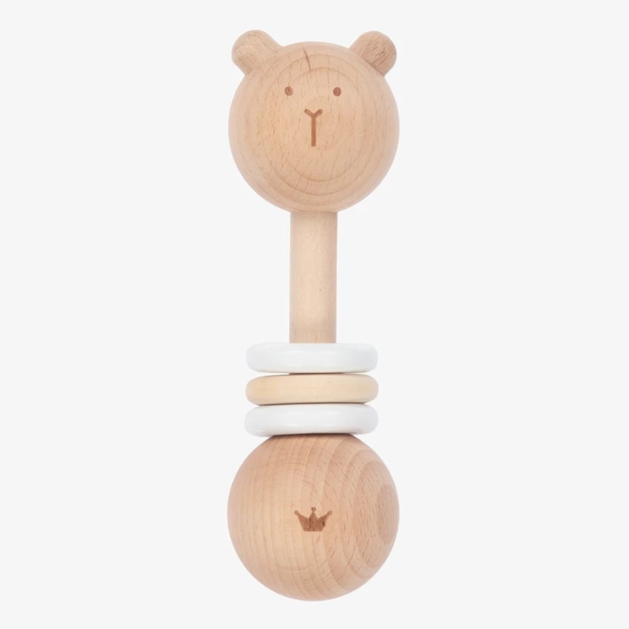 BAMBAM Eco-Friendly Wooden Baby Bear Rattle - Handmade Sustainable Teether Toy for Toddlers