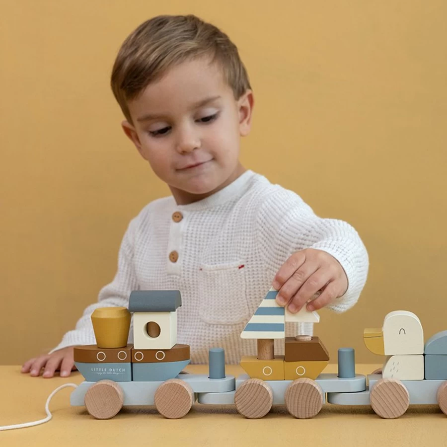Little Dutch Block Train Sailors Bay Wooden Toy for Kids – Creative Play Set