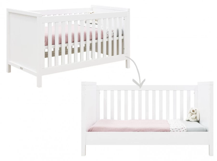Bopita Corsica White Cot Bed 70x140cm - Convertible Baby Toddler Bed