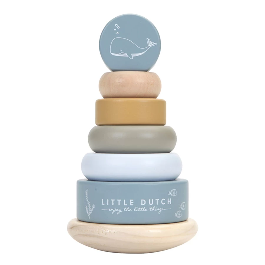 Little Dutch Ocean Wooden Rocking Ring Stacker - Montessori Baby Toy