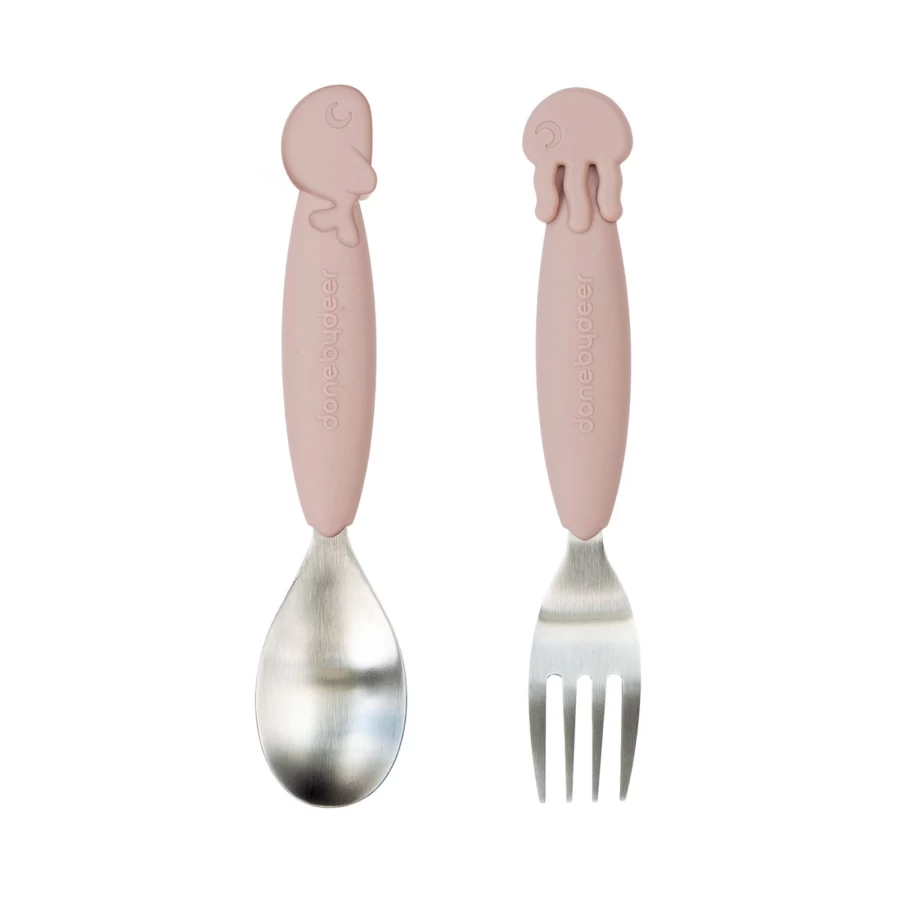 Done by Deer Yummyplus Sea Friends Baby Spoon & Fork Set - BPA-Free Toddler Utensils